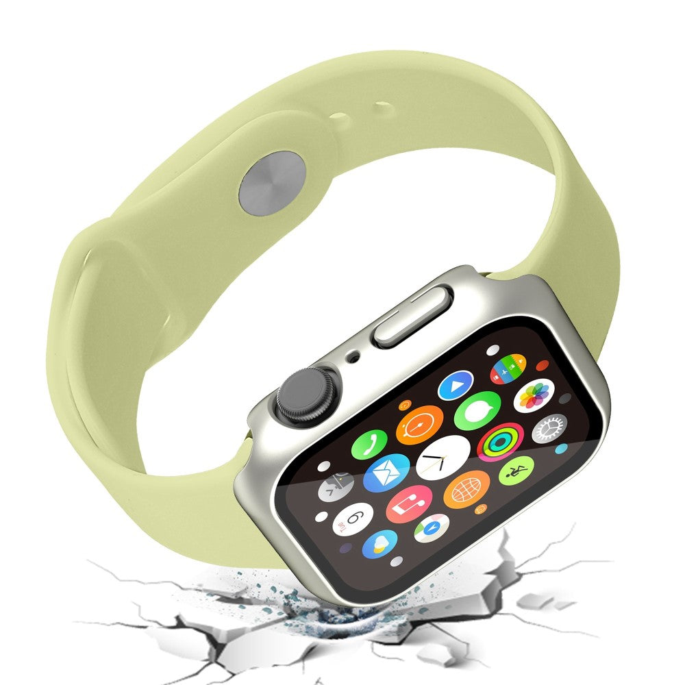 Vildt Godt Apple Watch Series 7 41mm Cover med Skærmbeskytter i Plastik og Hærdet Glas - Sølv#serie_6