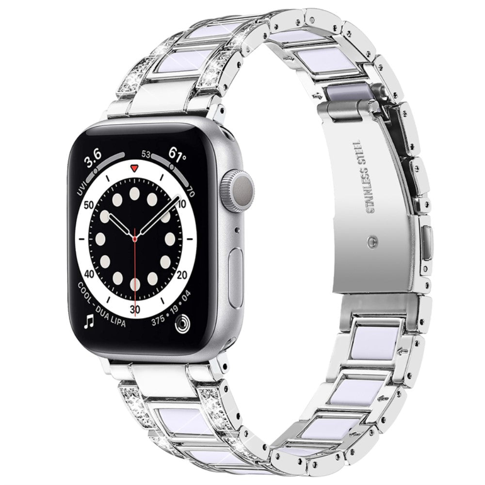 Komfortabel Apple Watch Series 7 41mm Metal og Rhinsten Rem - Sølv#serie_1