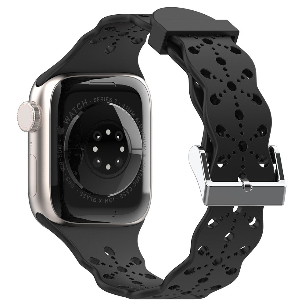 Super slidstærk Apple Watch Series 7 41mm Silikone Rem - Sort#serie_5