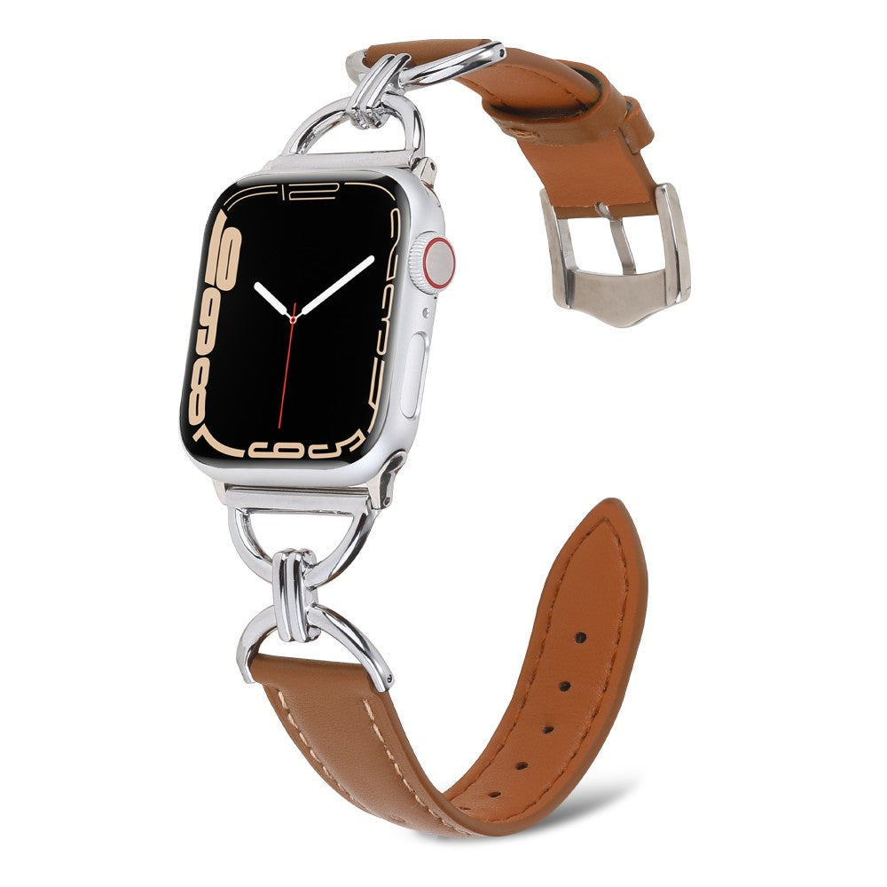 Kønt Apple Watch Series 7 41mm Ægte læder Urrem - Brun#serie_5