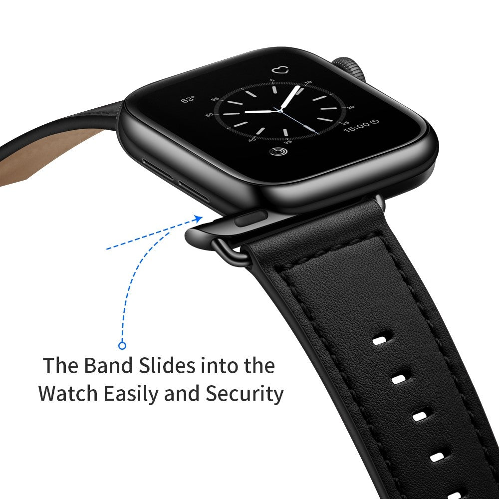 Fortrinligt Apple Watch Series 7 41mm Ægte læder Urrem - Sort#serie_1