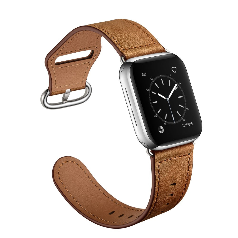 Fortrinligt Apple Watch Series 7 41mm Ægte læder Urrem - Brun#serie_2