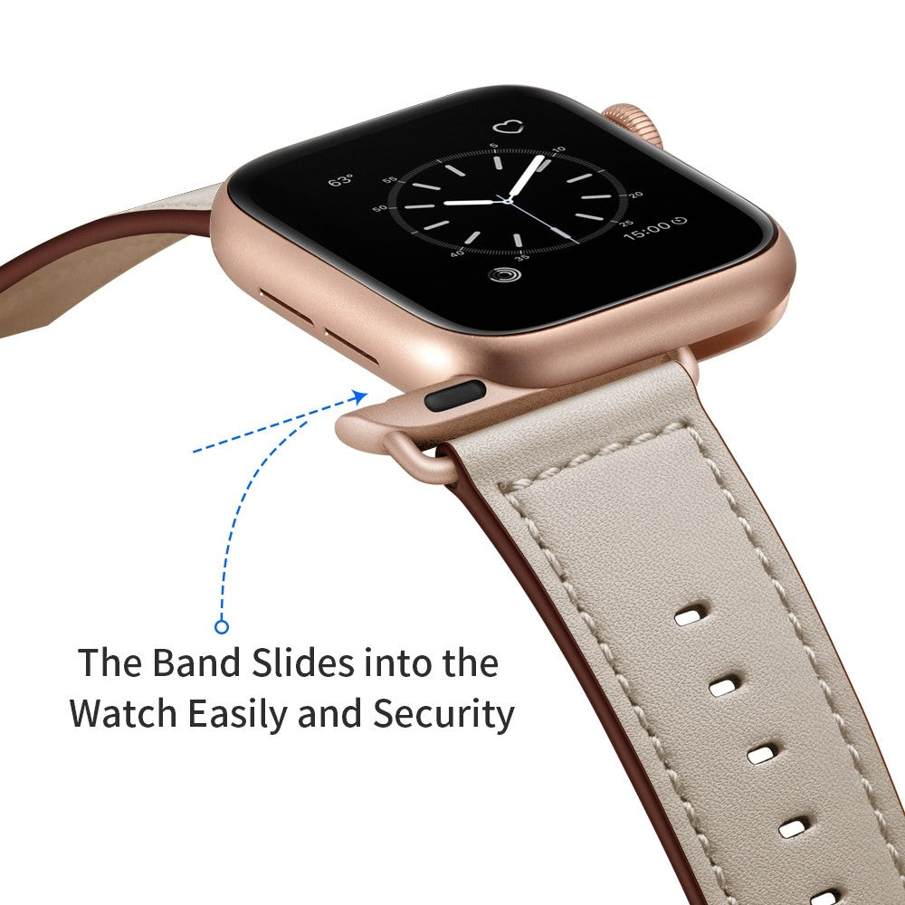 Fortrinligt Apple Watch Series 7 41mm Ægte læder Urrem - Beige#serie_3