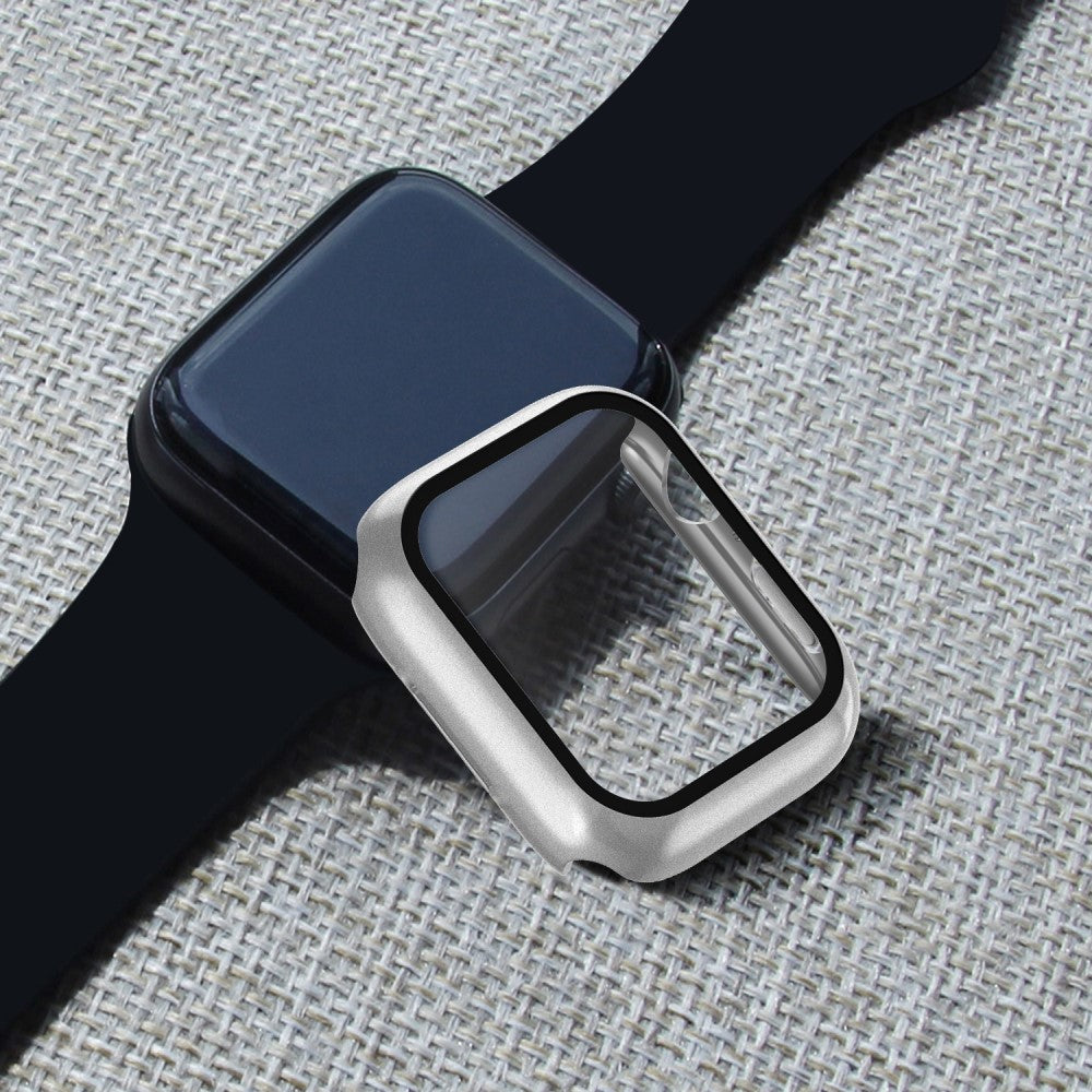 Vildt Godt Apple Watch Series 7 45mm Cover med Skærmbeskytter i Plastik og Hærdet Glas - Sølv#serie_12