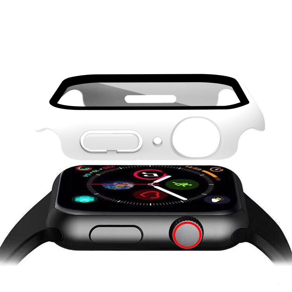 Vildt Godt Apple Watch Series 7 45mm Cover med Skærmbeskytter i Plastik og Hærdet Glas - Hvid#serie_2