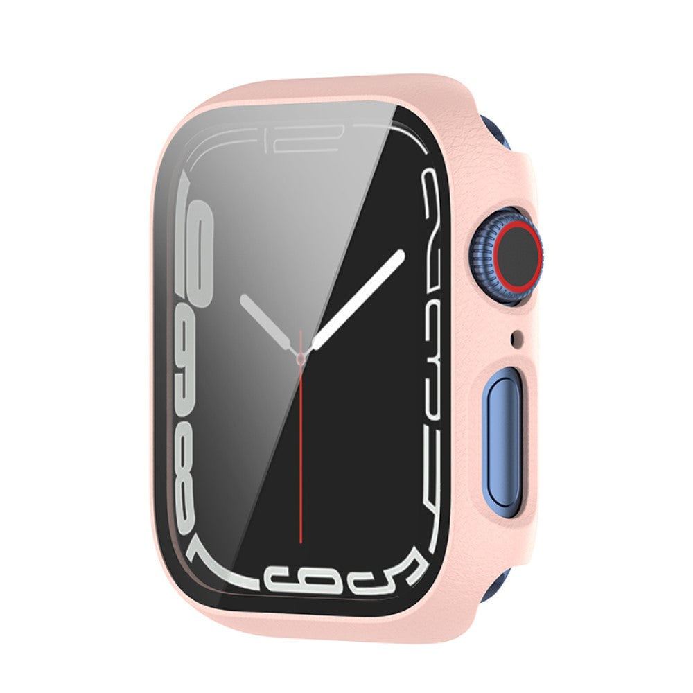 Beskyttende Apple Watch Series 7 45mm Cover med Skærmbeskytter i Plastik og Hærdet Glas - Pink#serie_9