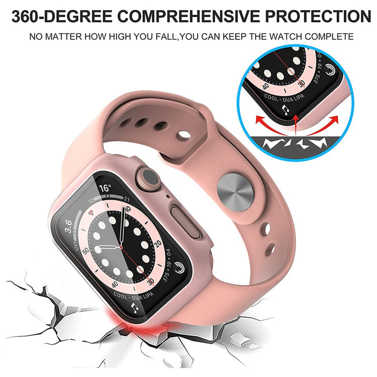 Rigtigt Godt Apple Watch Series 7 45mm Cover med Skærmbeskytter i Plastik og Hærdet Glas - Pink#serie_6