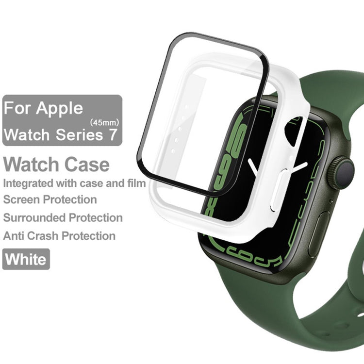 Rigtigt Flot Apple Watch Series 7 45mm Cover med Skærmbeskytter i Plastik og Hærdet Glas - Hvid#serie_1