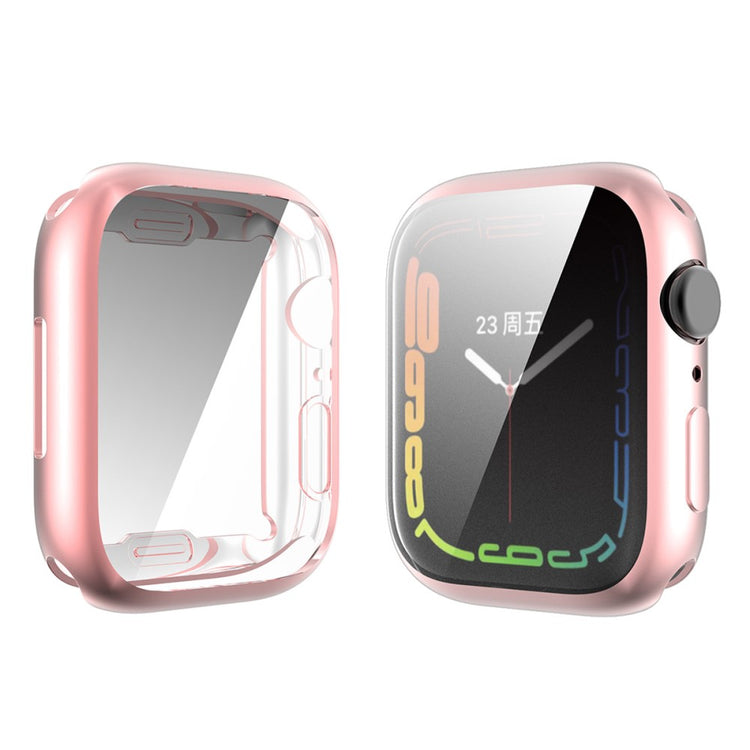 Super Flot Apple Watch Series 7 45mm Cover med Skærmbeskytter i Silikone og Hærdet Glas - Pink#serie_6