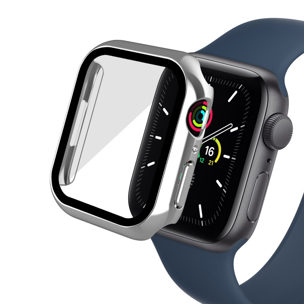 Super Pænt Apple Watch Series 7 45mm Cover med Skærmbeskytter i Plastik og Hærdet Glas - Sølv#serie_2