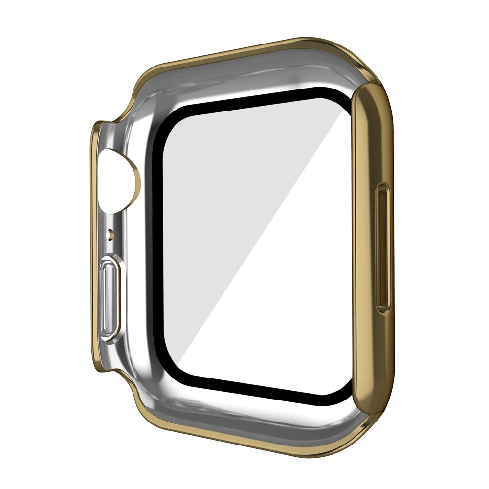 Super Pænt Apple Watch Series 7 45mm Cover med Skærmbeskytter i Plastik og Hærdet Glas - Guld#serie_5