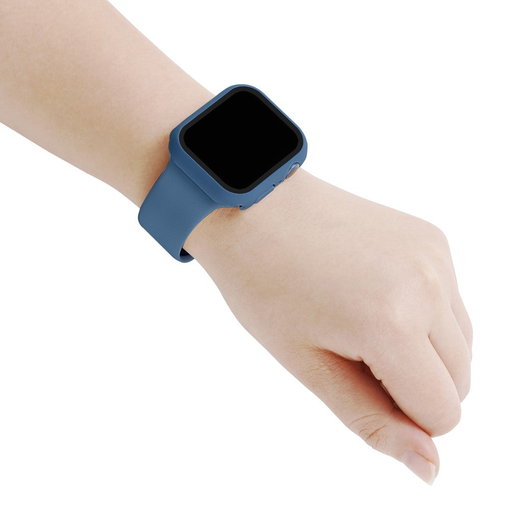 Apple Watch Series 7 45mm Silikone Rem med Cover og Hærdet Glas - Blå#serie_10