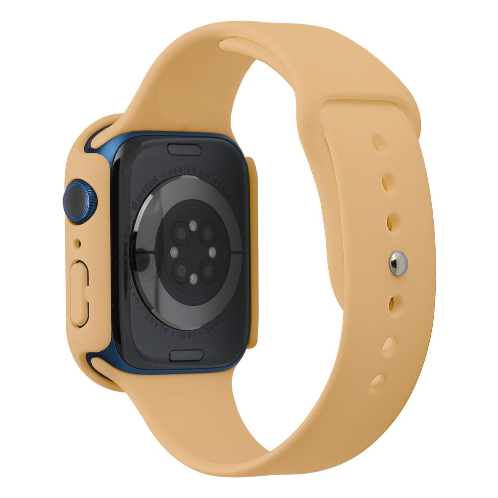 Apple Watch Series 7 45mm Silikone Rem med Cover og Hærdet Glas - Brun#serie_12