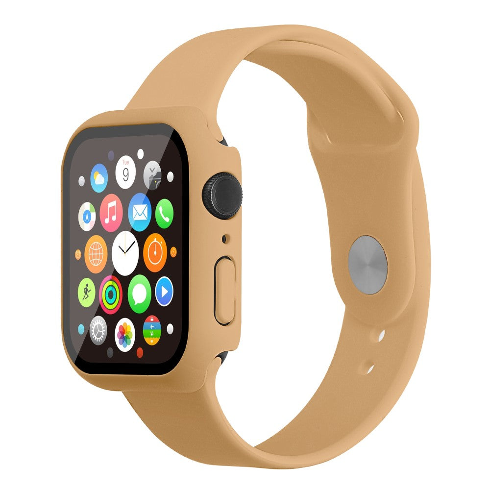 Apple Watch Series 7 45mm Silikone Rem med Cover og Hærdet Glas - Brun#serie_12