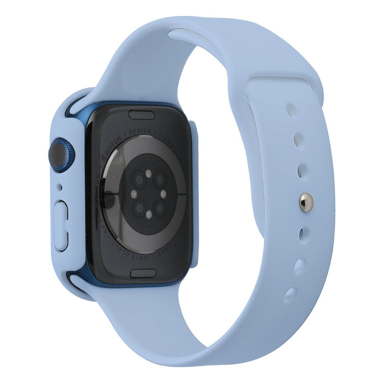 Apple Watch Series 7 45mm Silikone Rem med Cover og Hærdet Glas - Blå#serie_14