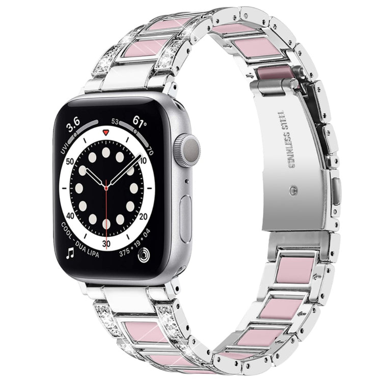 Slidstærk Apple Watch Series 7 45mm Metal og Rhinsten Rem - Sølv#serie_3