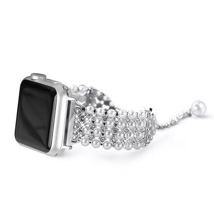 Kønt Apple Watch Series 7 45mm Metal og  Rhinsten Urrem - Sølv#serie_274