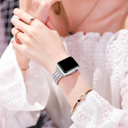 Kønt Apple Watch Series 7 45mm Metal og  Rhinsten Urrem - Sølv#serie_274