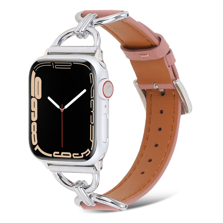 Vildt fint Apple Watch Series 7 45mm Ægte læder Urrem - Pink#serie_3