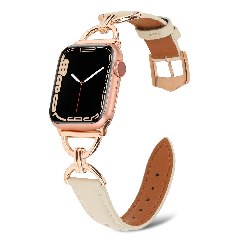 Vildt fint Apple Watch Series 7 45mm Ægte læder Urrem - Beige#serie_8