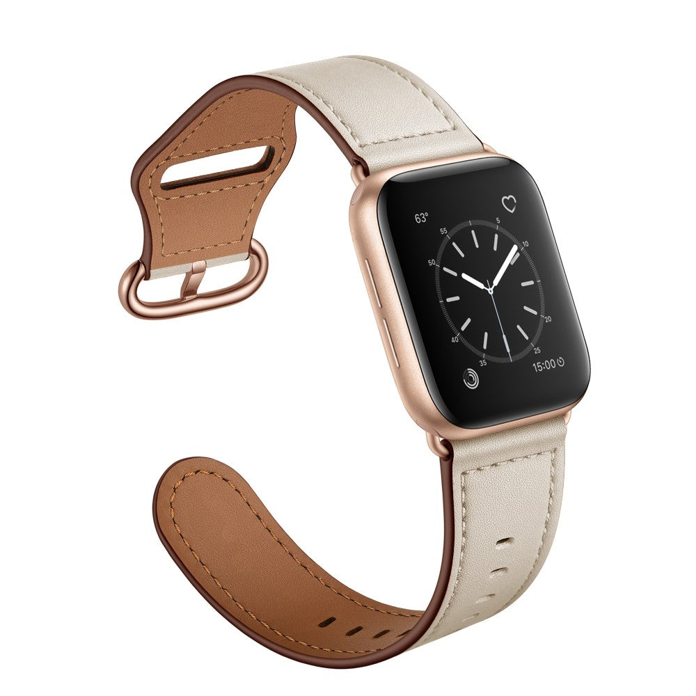 Helt vildt fed Apple Watch Series 7 45mm Ægte læder Urrem - Beige#serie_3