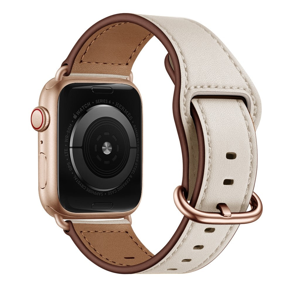 Super sejt Apple Watch Series 7 45mm Ægte læder Rem - Beige#serie_3