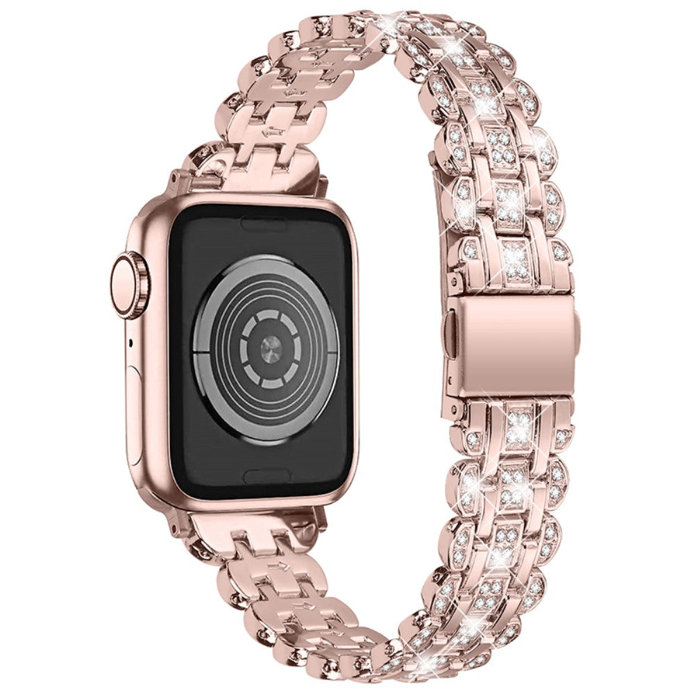Skøn Apple Watch Series 7 45mm Metal og  Rhinsten Urrem - Pink#serie_1
