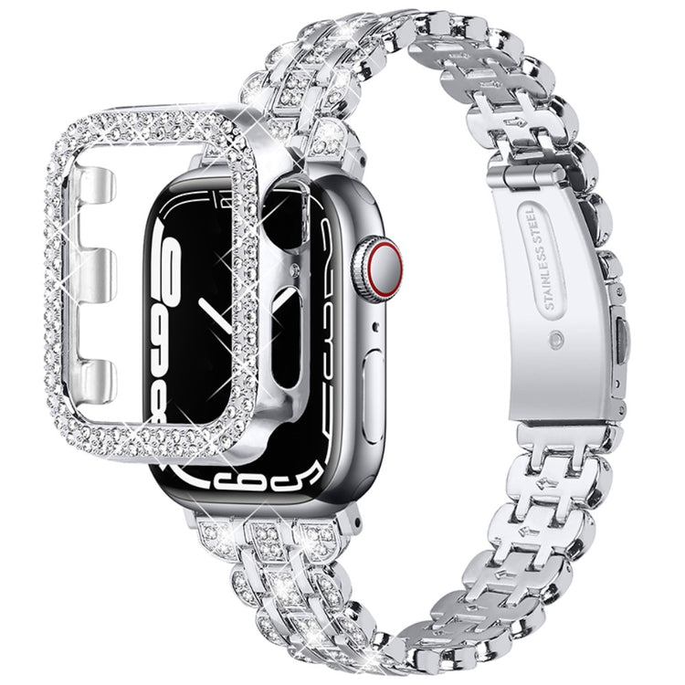 Superflot Apple Watch Series 7 45mm Metal og Rhinsten Rem - Sølv#serie_5