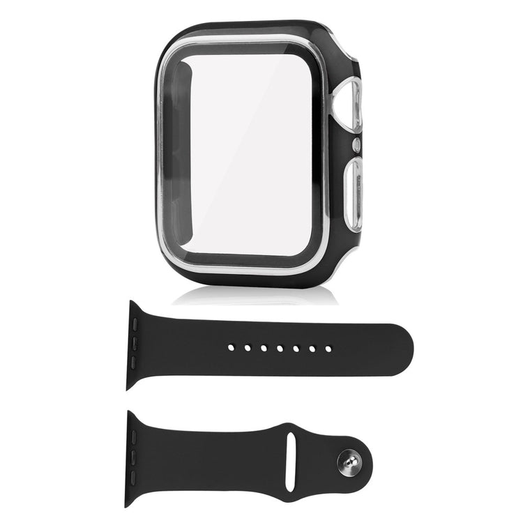 Apple Watch Series 8 (45mm) / Apple Watch Series 7 45mm Plastik Cover med Cover og Hærdet Glas - Sort#serie_1