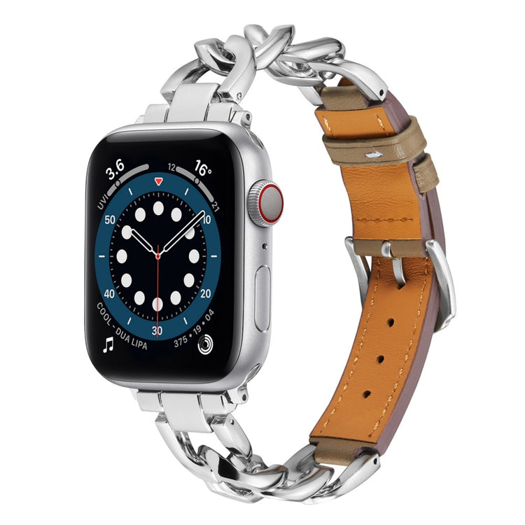 Elegant Metal Og Kunstlæder Universal Rem passer til Apple Smartwatch - Sølv#serie_6