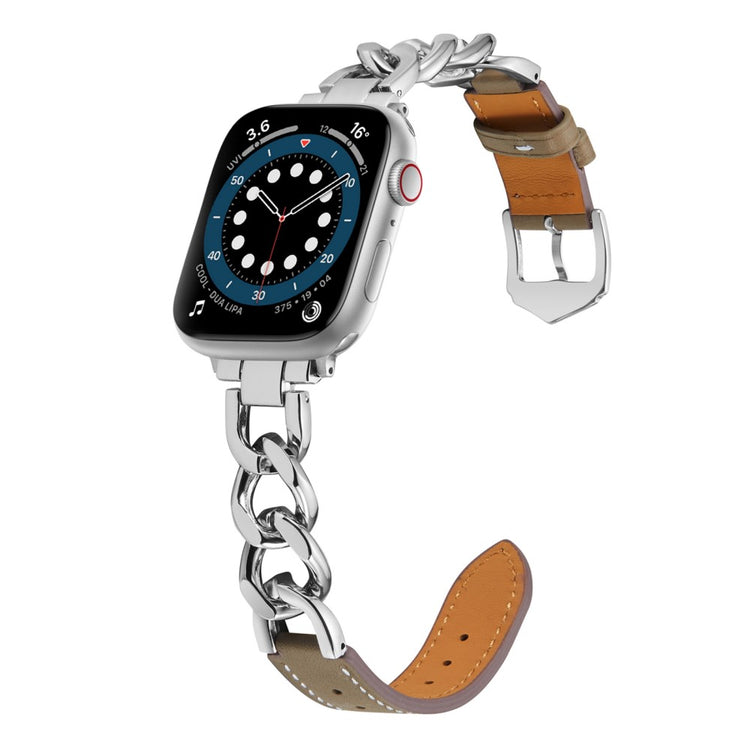 Elegant Metal Og Kunstlæder Universal Rem passer til Apple Smartwatch - Sølv#serie_6