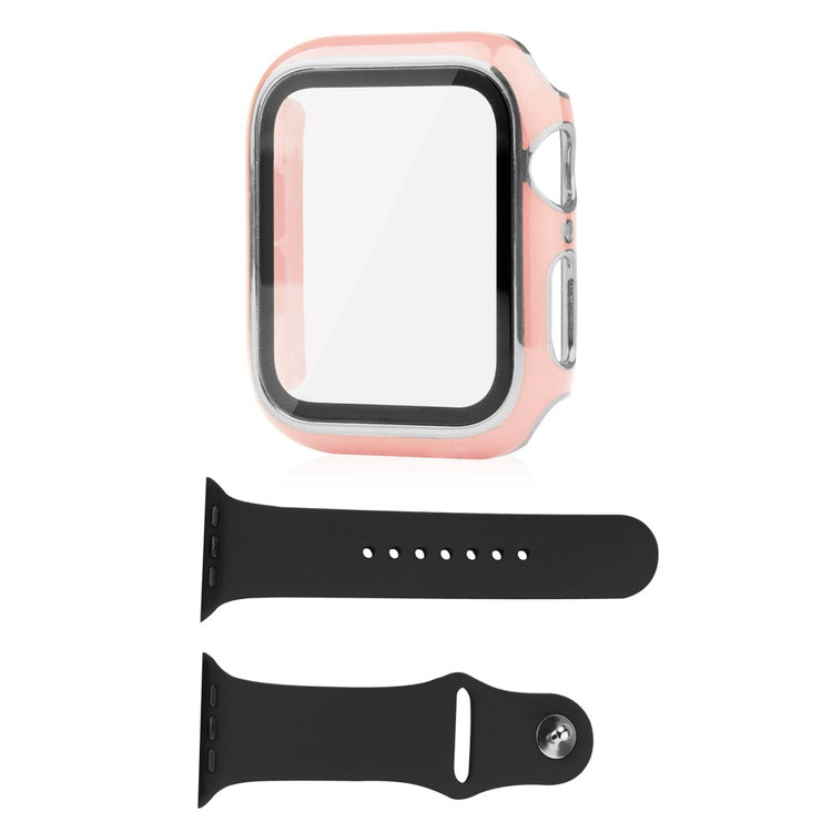 Universal Apple Plastik Cover med Cover og Hærdet Glas - Pink#serie_6