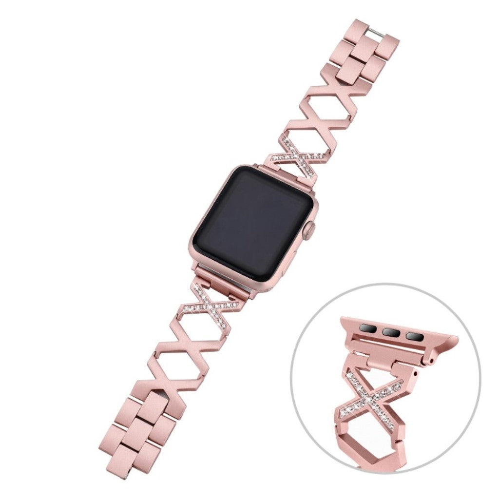 Smuk Apple Watch Series 4 44mm Metal og Rhinsten Rem - Pink#serie_3