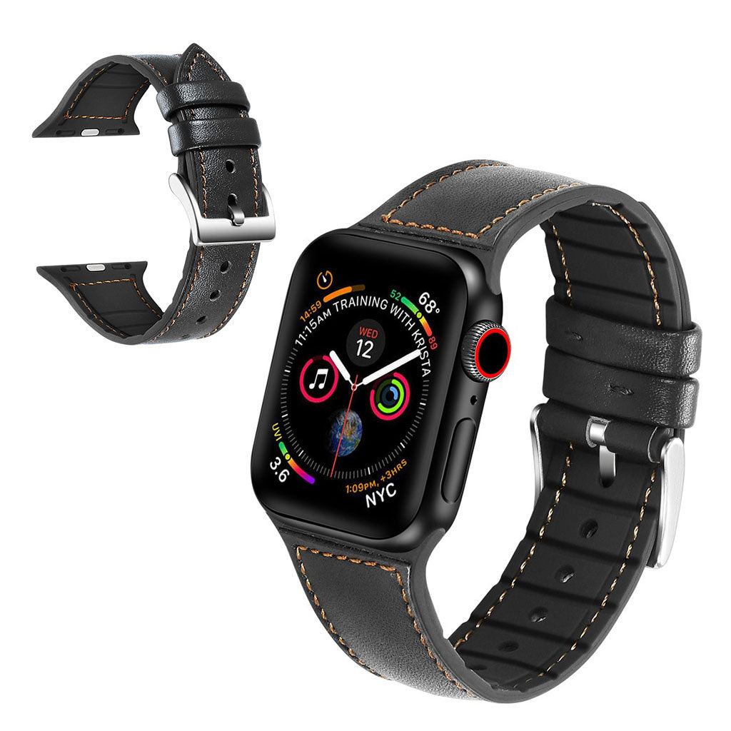 Flot Apple Watch Series 5 40mm Ægte læder og Silikone Rem - Sort#serie_1