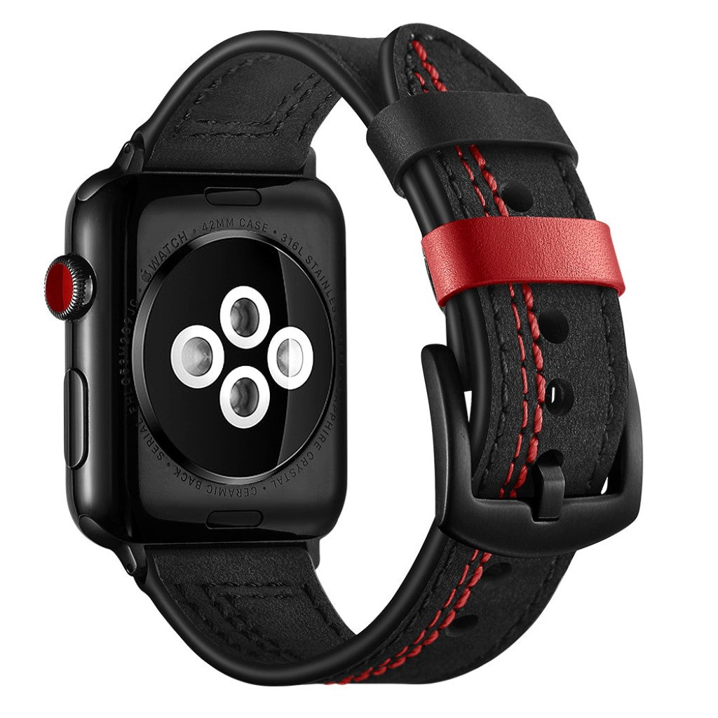 Mega godt Apple Watch Series 5 40mm Ægte læder Rem - Sort#serie_1