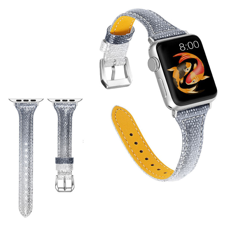  Apple Watch Series 5 40mm / Apple Watch 40mm Ægte læder Rem - Sølv#serie_3