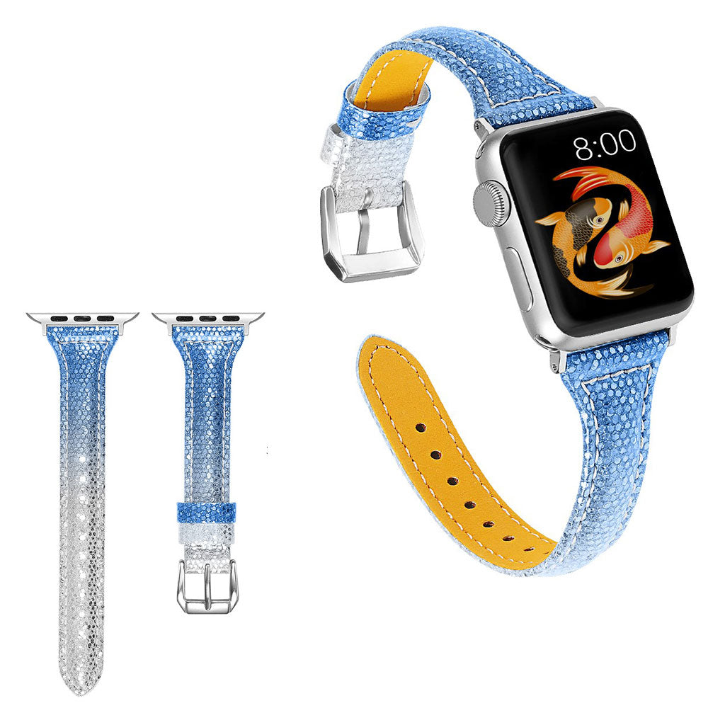  Apple Watch Series 5 40mm / Apple Watch 40mm Ægte læder Rem - Blå#serie_4
