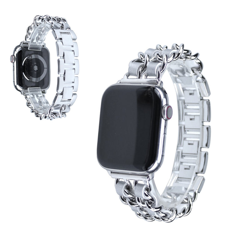  Apple Watch Series 5 40mm / Apple Watch 40mm Metal og Kunstlæder Rem - Sølv#serie_2