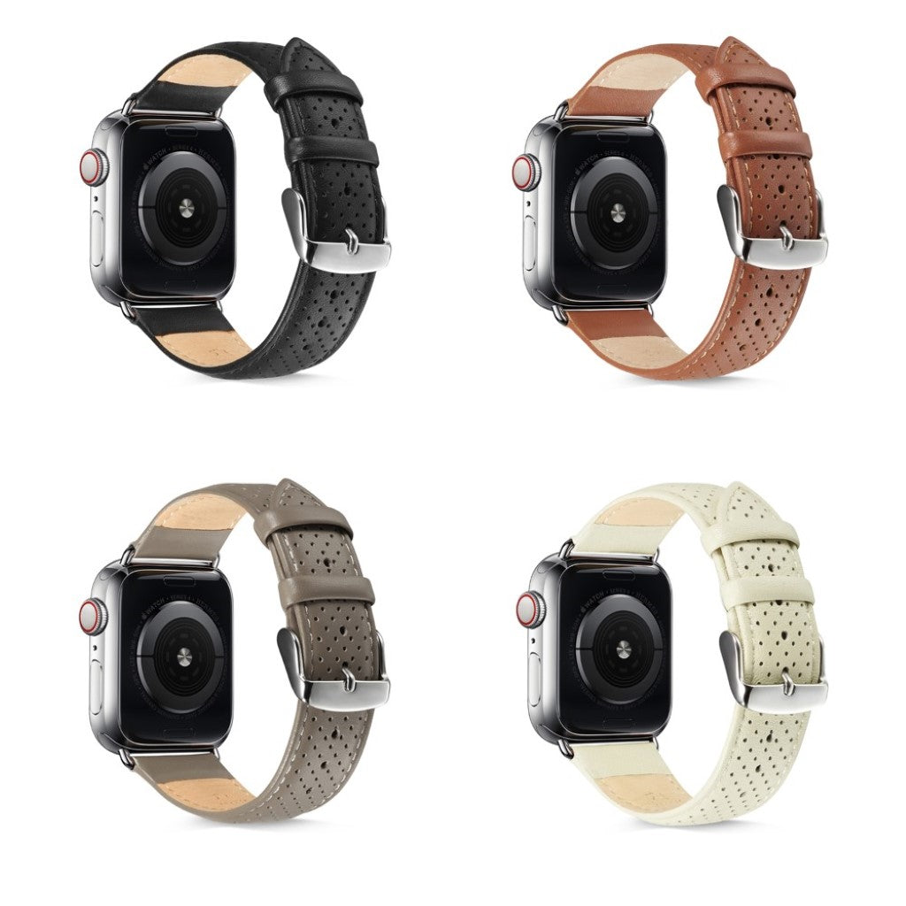 Slidstærk Apple Watch Series 5 40mm Ægte læder Rem - Sort#serie_104