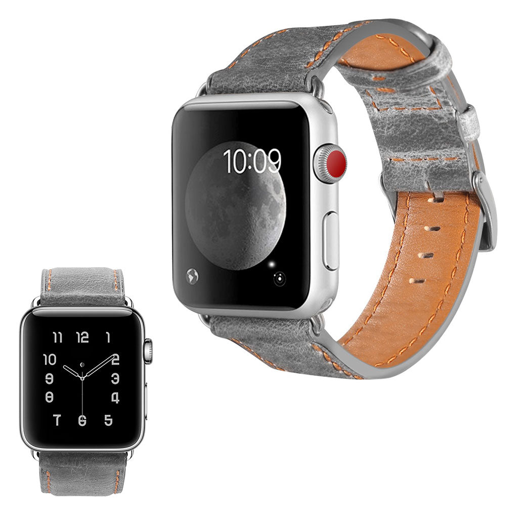 Meget fed Apple Watch Series 5 40mm Ægte læder Rem - Sølv#serie_1