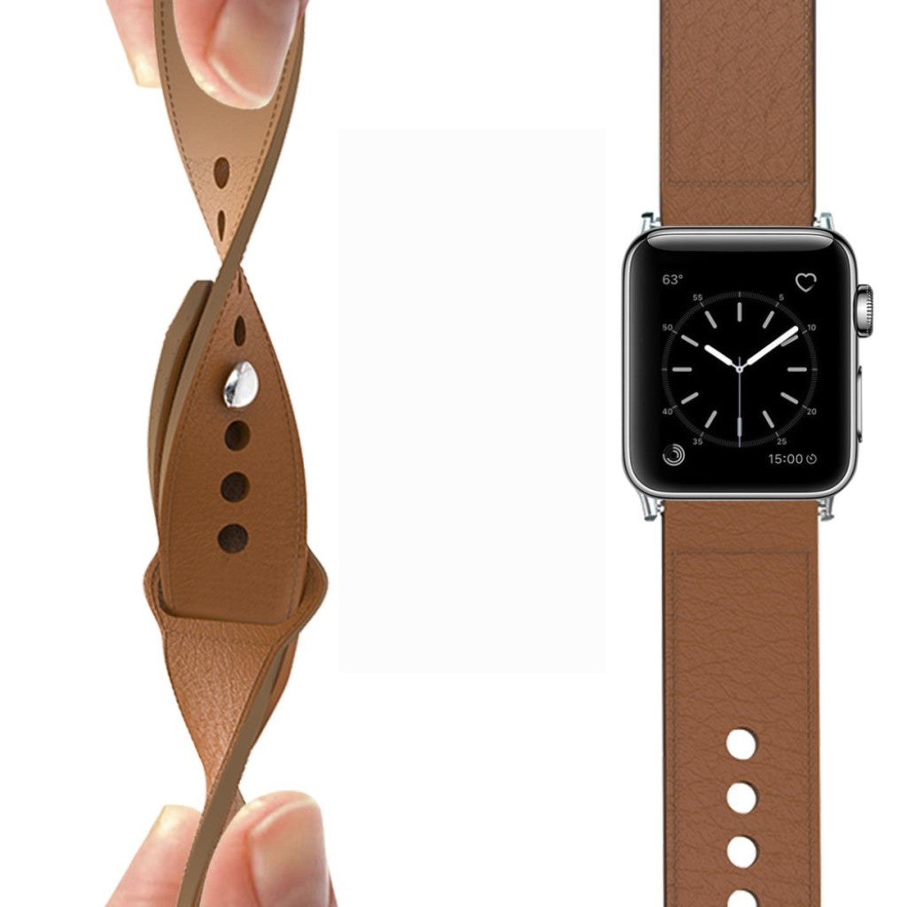 Komfortabel Apple Watch Series 5 44mm Ægte læder Rem - Brun#serie_2