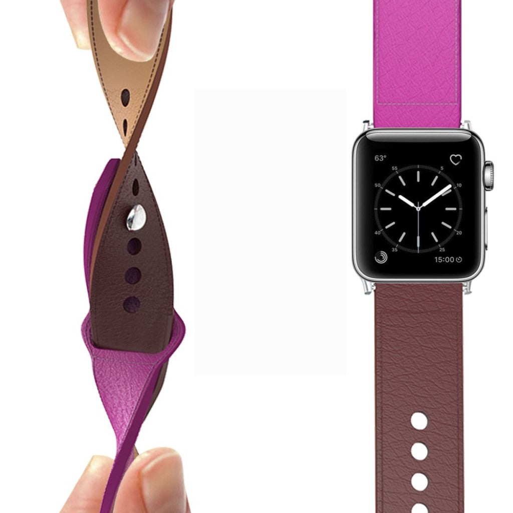 Komfortabel Apple Watch Series 5 44mm Ægte læder Rem - Lilla#serie_4