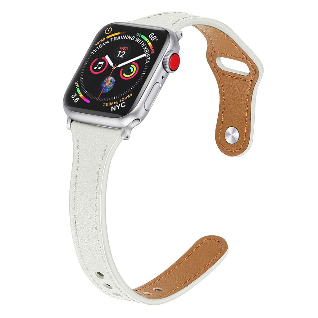 Rigtigt godt Apple Watch Series 5 44mm Ægte læder Rem - Hvid#serie_1