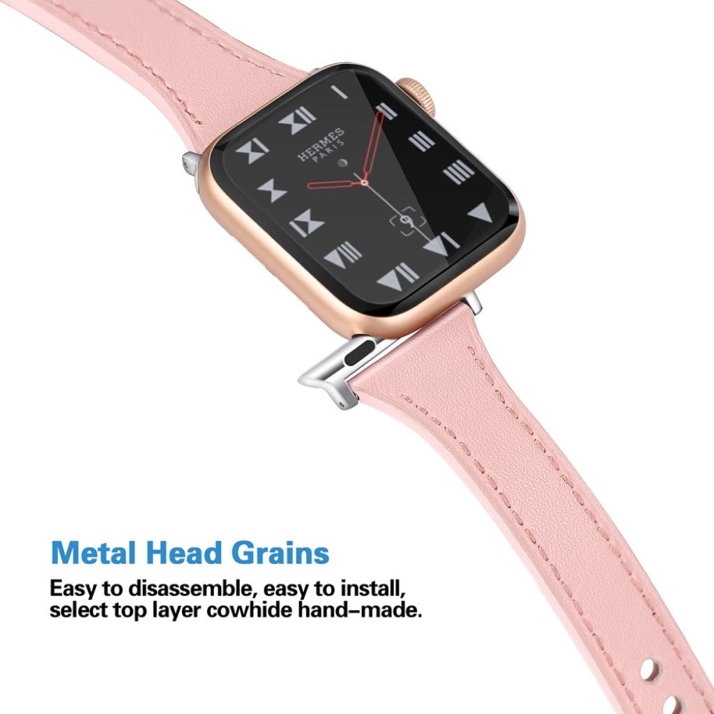 Rigtigt godt Apple Watch Series 5 44mm Ægte læder Rem - Pink#serie_2