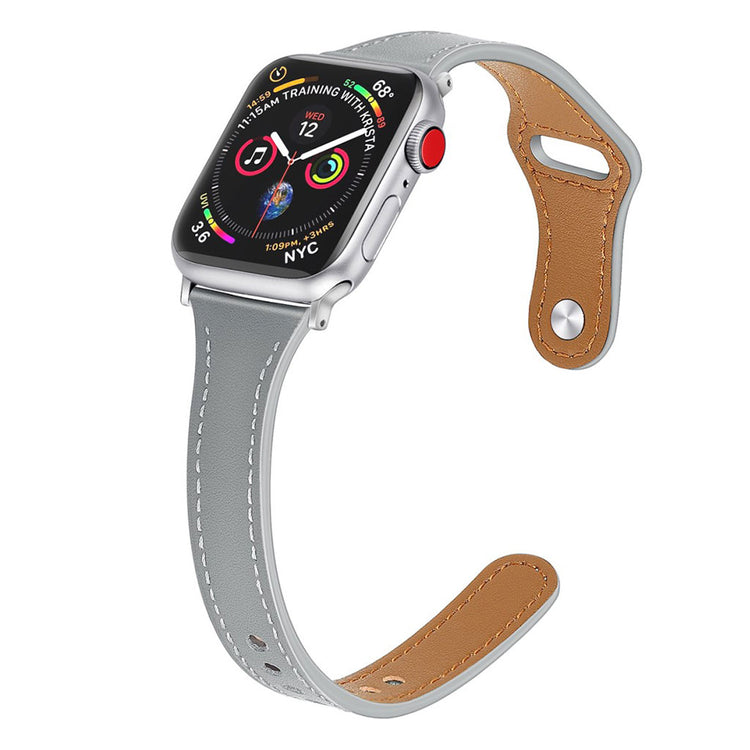 Rigtigt godt Apple Watch Series 5 44mm Ægte læder Rem - Sølv#serie_5