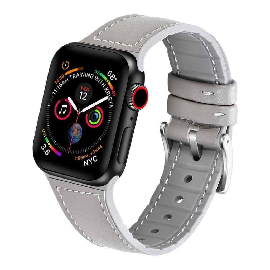 Fint Apple Watch Series 5 44mm Ægte læder og Silikone Rem - Sølv#serie_2