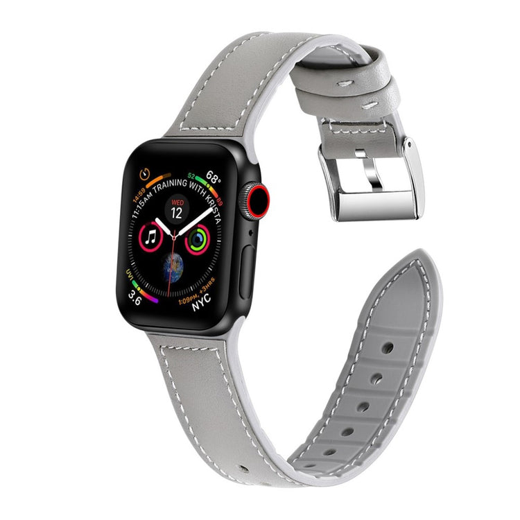 Fint Apple Watch Series 5 44mm Ægte læder og Silikone Rem - Sølv#serie_2