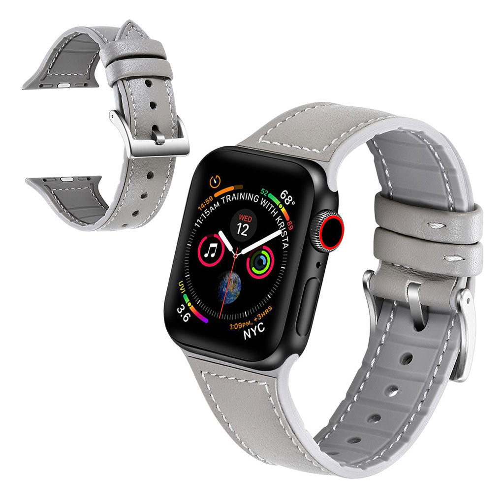 Fint Apple Watch Series 5 44mm Ægte læder og Silikone Rem - Sølv#serie_2