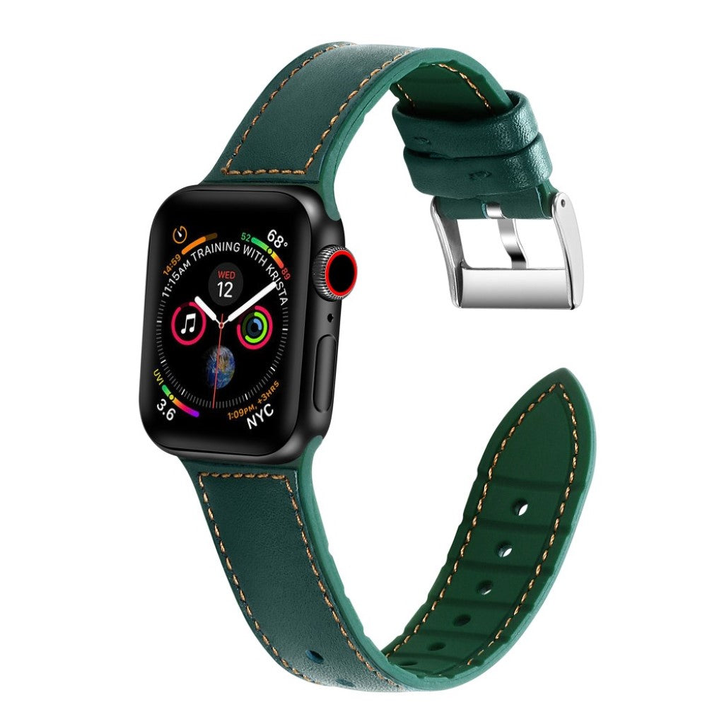 Fint Apple Watch Series 5 44mm Ægte læder og Silikone Rem - Grøn#serie_3