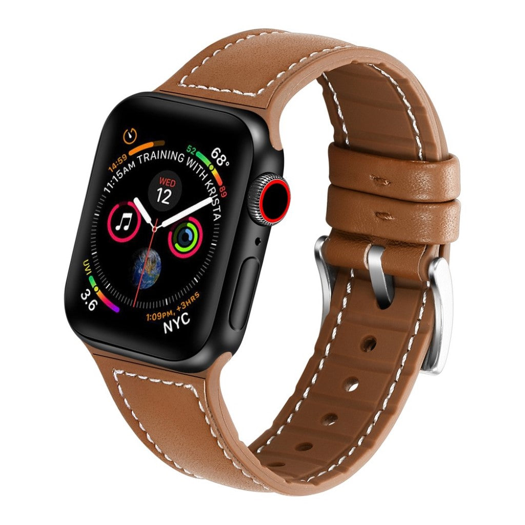 Fint Apple Watch Series 5 44mm Ægte læder og Silikone Rem - Brun#serie_4